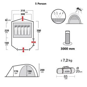 Evolite Excamp 5 Pro Sun Fresh Aile Çadırı UPF80
