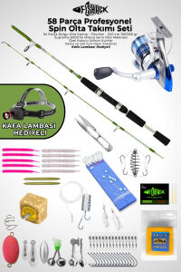 58 Parça Spin, Tekne, Kıyı Olta Takımı Seti - 240cm Yşl 100-250G - 60'lık Makine