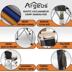 4 Adet Katlanır Kamp Sandalyesi ve Alüminyum Masa Seti - Rustic Silver -Kum/Mavi