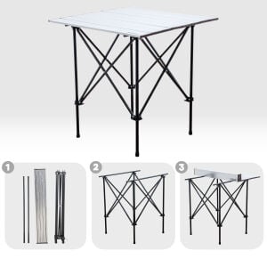 2 Adet Katlanır Kamp Sandalyesi ve Alüminyum Masa Seti - Rustic Silver - Kum