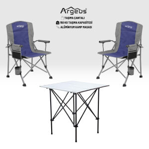 2 Adet Katlanır Kamp Sandalyesi ve Alüminyum Masa Seti - Rustic Silver - Mavi
