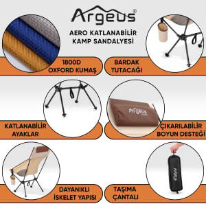 4 Adet Katlanır Kamp Sandalyesi ve Alüminyum Masa Seti - Aero Dark - Mavi/Kum