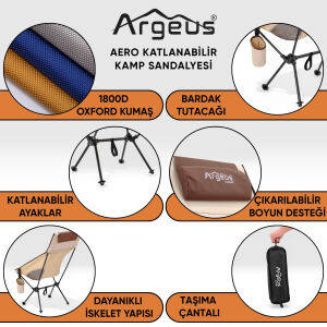 4 Adet Katlanır Kamp Sandalyesi ve Alüminyum Masa Seti - Aero Silver - Mavi/Kum