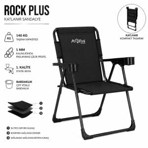 4 Adet Katlanır Kamp Sandalyesi Seti - Rock Plus - Siyah