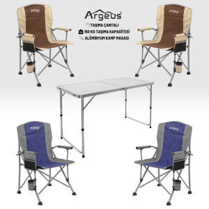 4 Adet Katlanır Kamp Sandalyesi ve Alüminyum Masa Seti - Rustic - Elevate Beyaz
