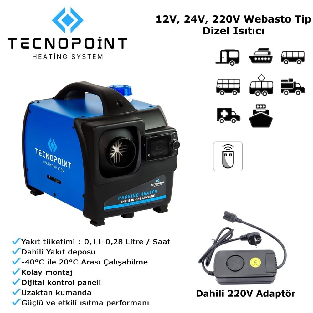 TEKNOPOİNT ARAÇ İÇİ ISITICI D4 12V -220V ÇANTA TİPİ WEBASTO