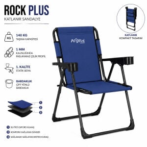 2 Adet Katlanır Kamp Sandalyesi Seti - Rock Plus - Lacivert