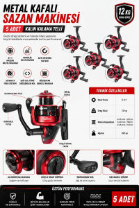 Profesyonel 5’li Sazan Olta Takımı - 3.60MT- Kırılmaz Kamış Metal Kafa Makine
