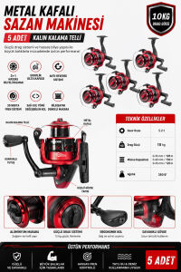 Profesyonel 5’li Sazan Olta Takımı - 3.30MT- Kırılmaz Kamış Metal Kafa Makine
