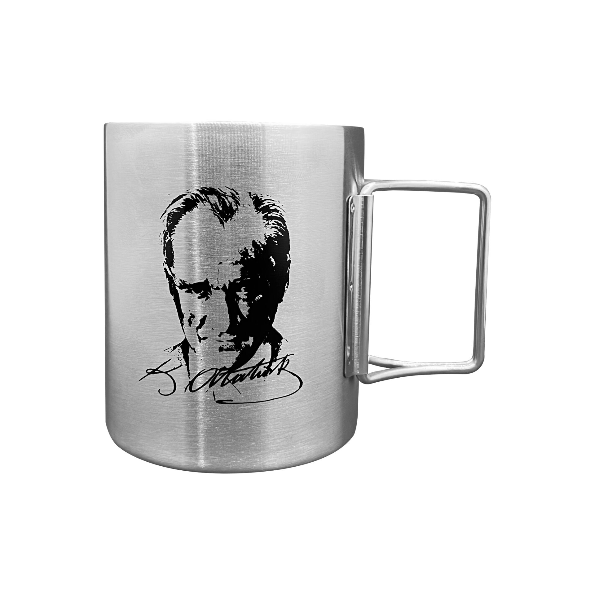 Katlanabilir Saplı Çelik Kupa Bardak - Orcamp - 180 ml - Atatürk (OUT-1800)