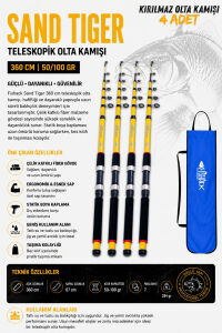 Full Set Profesyonel 4'lü Sazan Olta Seti - XL - Kırılmaz Kamış - 3.60M/50-GR