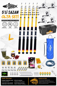 Full Set Profesyonel 5'li Sazan Olta Seti - L - Kırılmaz Kamış - 3.30M/50-GR