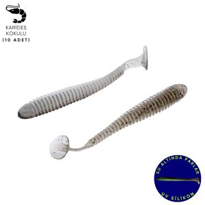 Silikon Kurt Yem - 4,2g 105mm - Turna/Levrek Silikonu - 10 Adet - Gri/Beyaz