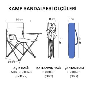 Katlanır Kamp Piknik Sandalyesi - Bardaklıklı - (DY.001) - Lacivert