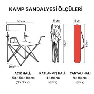 Katlanır Kamp Piknik Sandalyesi - Bardaklıklı - (DY.001) - Kırmızı