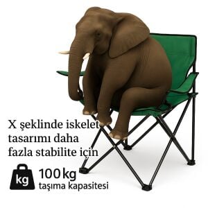 2 Adet Katlanır Kamp Sandalyesi - Piknik Plaj Sandalyesi - (DY.001) - Haki