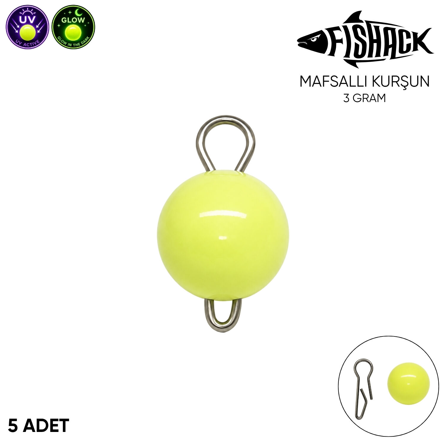 Mafsallı Kurşun - Hareketli İğne Kurşunu - UV Yeşil - 5'li Paket - 3 Gram