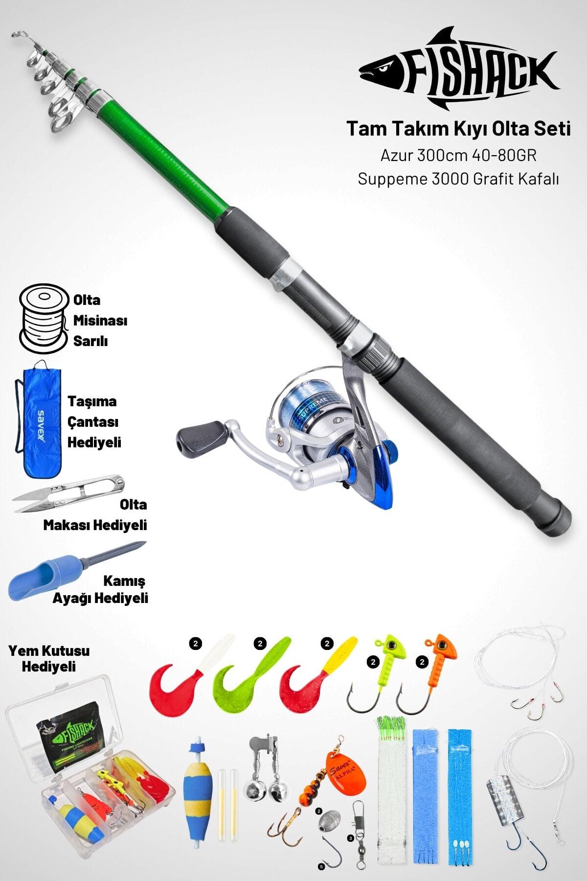 Tam Takım Kıyı Olta Seti - 300cm Kamış 40-80GR / 5000'lik Suppeme Olta Makinesi