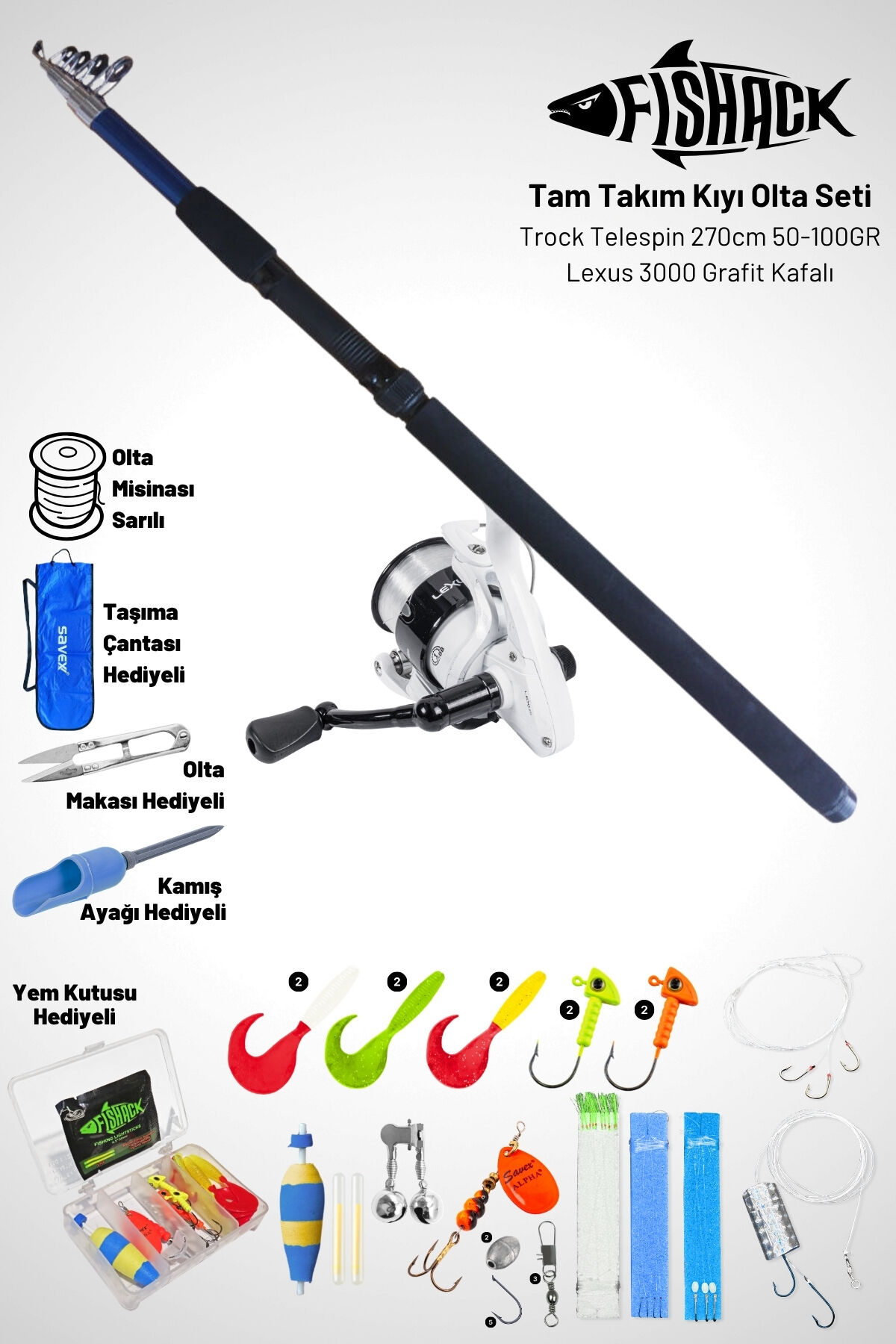 Tam Takım Kıyı Olta Seti - 270cm Kamış 50-100GR / 5000'lik Lexus Olta Makinesi