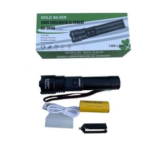 Gold Silver Led'li Çok Fonksiyonlu USB şarjlı El Feneri GS-3600
