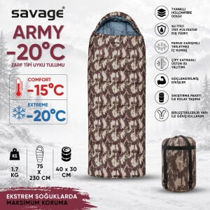 Kamp Uyku Tulumu - Army - Dijital Kamuflaj - Extreme -20C° - Savage YS-511