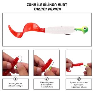 Silikon Kurt Yem - 95mm - Kırmızı/Beyaz - Yumy (460-O-18095)
