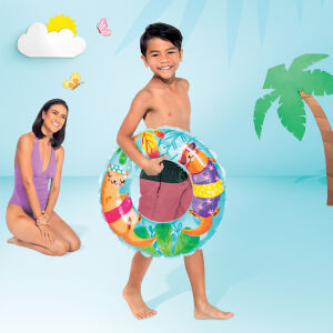 Çocuk Yüzme Simidi - Intex - Şeffaf Desenli - Gök Mavisi - 61cm (59242)