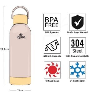 Çelik Pro Termos - Igloo - Hydrate - 500ml - Bej - 205694
