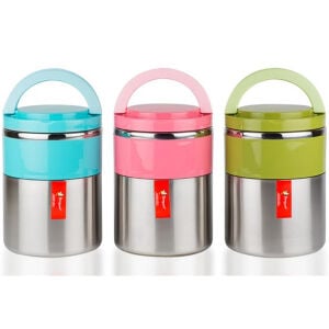Çiftli Yemek Termosu - Sefer Tası - Inox - Penguen - Pembe (PNG-1302)