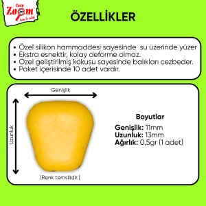 Yüzen Silikon Mısır Yem - Yüzen Sazan Mısırı - Midi - 10 Adet - Bal Kokulu