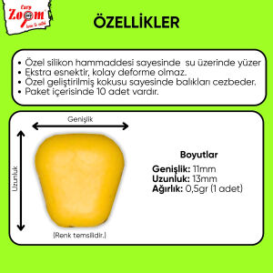 Yüzen Silikon Mısır Yem - Yüzen Sazan Mısırı - Midi - 10 Adet - Çilek Kokulu